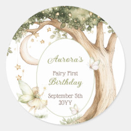 Boho forest watercolor Fairy First birthday ラウンドシール
