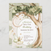 Boho forest watercolor Fairy First birthday 招待状 (正面/裏面)