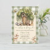 Boho forest wild animals baby shower Green Gingham 招待状 (スタンド正面)