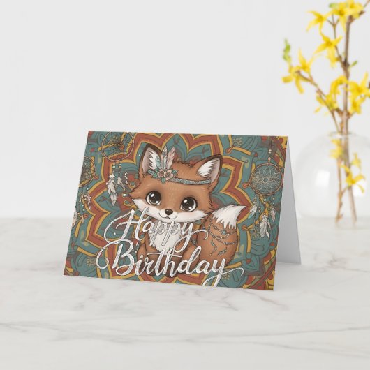 Boho Fox Happy Birthday Card  カード (黄色い花)