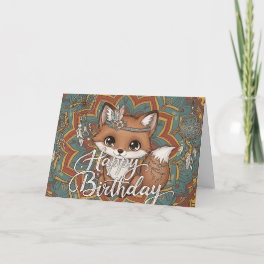 Boho Fox Happy Birthday Card  カード (正面)