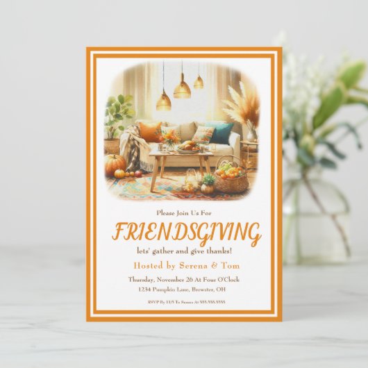 Boho Friendly感謝祭リビングルーム 招待状 (スタンド正面)