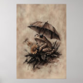 Boho Frog Under Umbrella With Fall Flowers Print ポスター (正面)