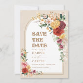 Boho Garden Flowers Pampas Grass Save the Date (正面)
