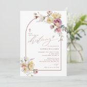 Boho Garden Rose Flowers Christening Invitation 招待状 (スタンド正面)