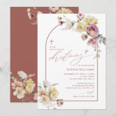 Boho Garden Rose Flowers Christening Invitation 招待状 (正面/裏面)