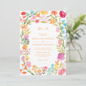 Boho Garden Summer Floral Photo QR Wedding 招待状 (スタンド正面)