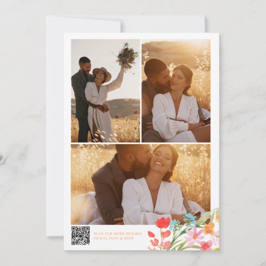 Boho Garden Summer Floral Photo QR Wedding 招待状 (裏面)