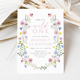 Boho Garden Wild One Wildflower First Birthday 招待状