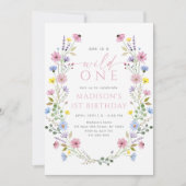 Boho Garden Wild One Wildflower First Birthday 招待状 (正面)