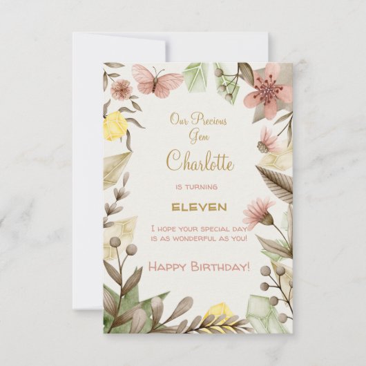 Boho Gemsヴィンテージ結晶ハッピーバースデー カード (正面)