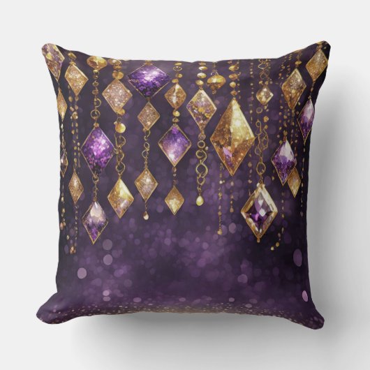 Boho Gems カラフル Violetおよび金ゴールドID1035 クッション (正面)