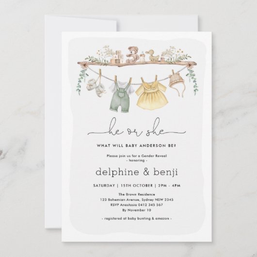 Boho Genderがシャワーモダンを明らかにする 招待状 (正面)