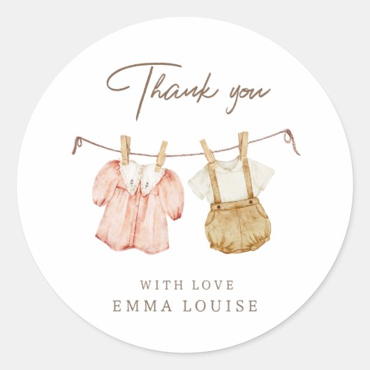 Boho Genderがヴィンテージ赤ちゃんシャワー服を明らかにする ラウンドシール (正面)