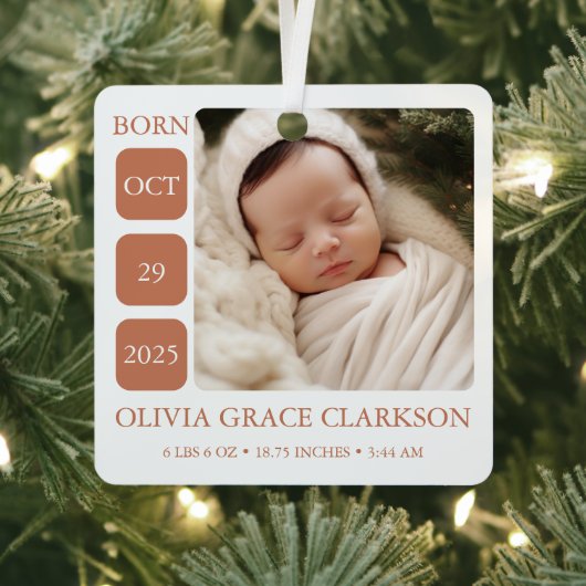 Boho Gender Neutral Baby Birth Stats Ornament メタルオーナメント (インサイチュ)