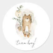 Boho Gender Revealチームボーイベビーシャワー ラウンドシール (正面)