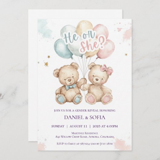 Boho Gender Reveal Invitation Neutral Baby 招待状 (正面/裏面)