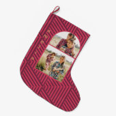 Boho Geometric 2枚の写真と名前 ラージクリスマスストッキング (正面 (吊り時))