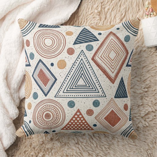 Boho Geometric Abstract Shapes Terracotta Pattern クッション (ブランケット)