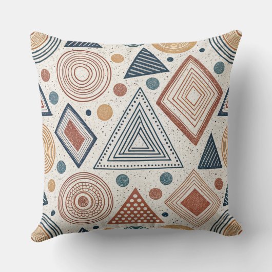 Boho Geometric Abstract Shapes Terracotta Pattern クッション (裏面)