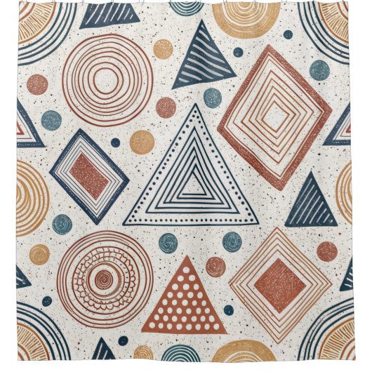 Boho Geometric Abstract Shapes Terracotta Pattern シャワーカーテン (正面)