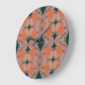 Boho Geometric Diamond Pink ラージ壁時計 (傾斜)