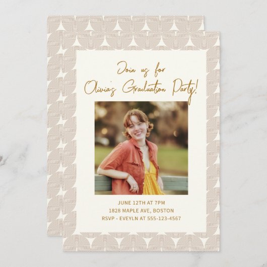 Boho Geometric Linesモダン写真卒業パーティー 招待状 (正面/裏面)