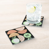 Boho Geometric Mid-Century Modern Fruit Monogram ガラスコースター (アングル)