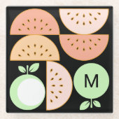 Boho Geometric Mid-Century Modern Fruit Monogram ガラスコースター (正面)