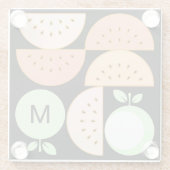 Boho Geometric Mid-Century Modern Fruit Monogram ガラスコースター (裏面)