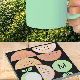 Boho Geometric Mid-Century Modern Fruit Monogram ガラスコースター