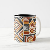 "Boho Geometric Pattern Mug, Earthy Tones Cup ツートーンマグカップ (正面右)