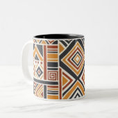 "Boho Geometric Pattern Mug, Earthy Tones Cup ツートーンマグカップ (正面左)