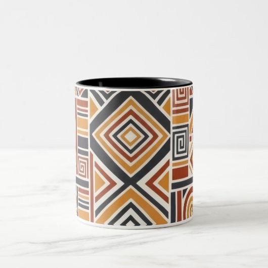 "Boho Geometric Pattern Mug, Earthy Tones Cup ツートーンマグカップ (中央)