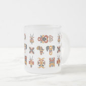 Boho Geometric Pattern Mug, Earthy Tones Cup フロストグラスマグカップ (正面右)