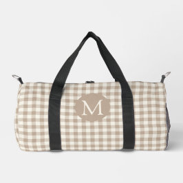 Boho Gingham Pattern Plaid Check Neutral Monogram ダッフルバッグ