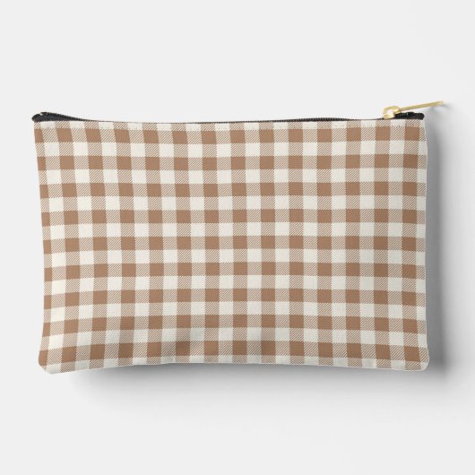 Boho Gingham Pattern Plaid Checkered Brown Name アクセサリーポーチ (裏面)