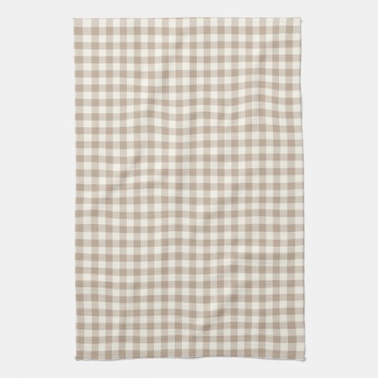 Boho Gingham Pattern Plaid Checkered Neutral キッチンタオル (縦)