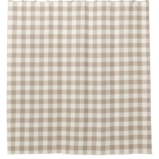Boho Gingham Pattern Plaid Checkered Neutral シャワーカーテン (正面)