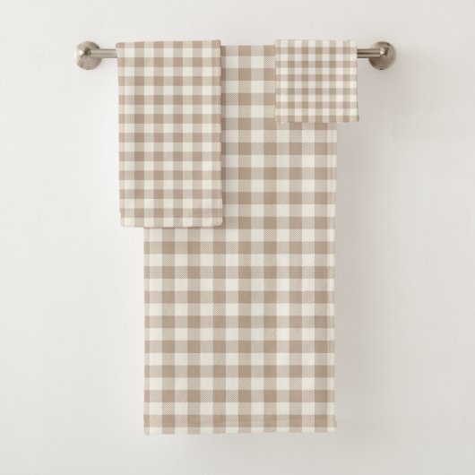 Boho Gingham Pattern Plaid Checkered Neutral バスタオルセット (インサイチュ)
