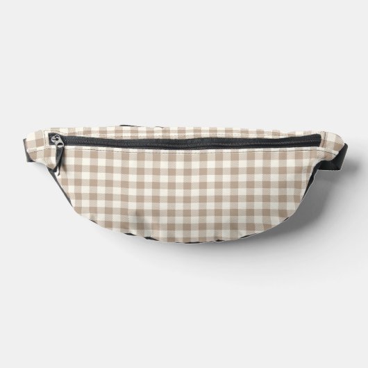 Boho Gingham Pattern Plaid Checkered Neutral ファニーパック (レイダウン)