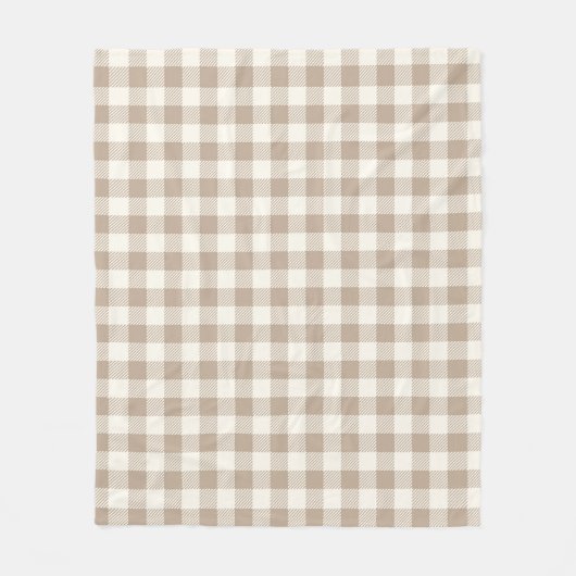 Boho Gingham Pattern Plaid Checkered Neutral フリースブランケット (正面)