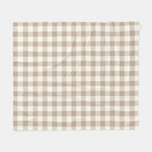 Boho Gingham Pattern Plaid Checkered Neutral フリースブランケット (正面(横))