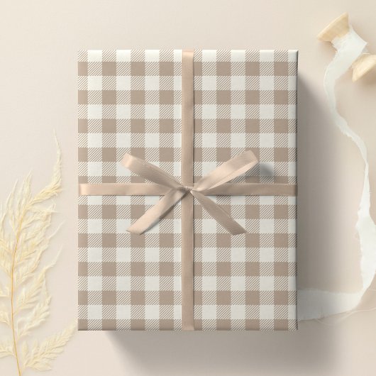 Boho Gingham Pattern Plaid Checkered Neutral ラッピングペーパー