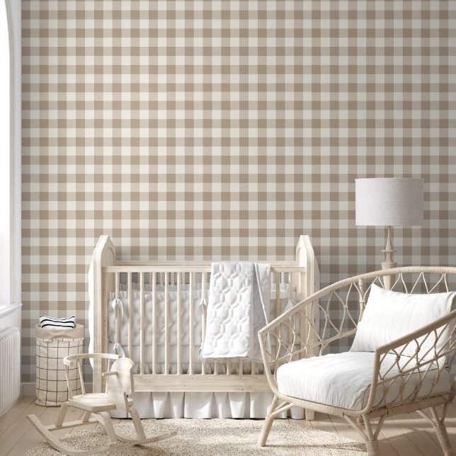 Boho Gingham Pattern Plaid Checkered Neutral 壁紙 (キッズ)