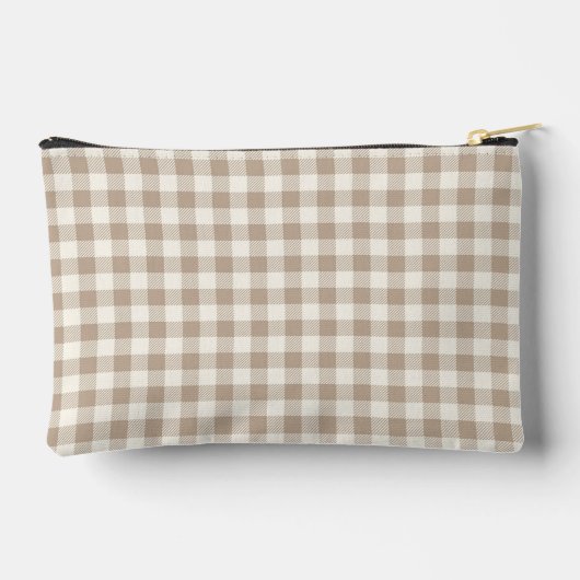 Boho Gingham Pattern Plaid Checkered Neutral Name アクセサリーポーチ (裏面)
