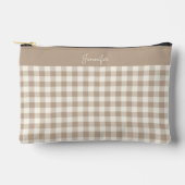 Boho Gingham Pattern Plaid Checkered Neutral Name アクセサリーポーチ (正面)