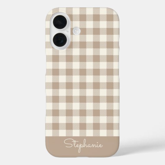 Boho Gingham Pattern Plaid Checkered Neutral Name Case-Mate iPhoneケース (裏面)