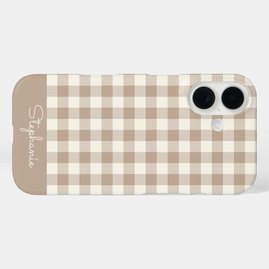 Boho Gingham Pattern Plaid Checkered Neutral Name Case-Mate iPhoneケース (裏面 (横))