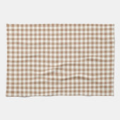 Boho Gingham Pattern Plaid Checkered Tan Brown キッチンタオル (横)